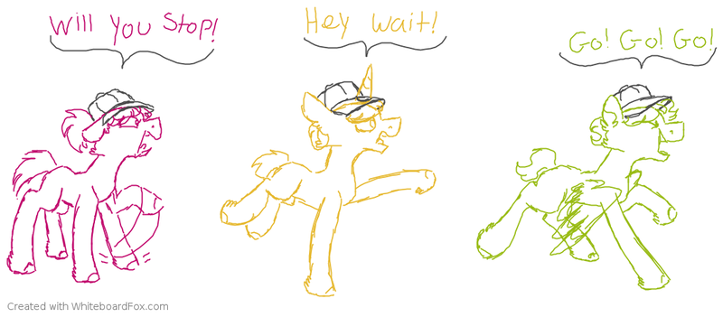 Size: 1020x447 | Tagged: safe, artist:fuckomcfuck, derpibooru import, oc, oc:go, oc:stop, oc:wait, unofficial characters only, earth pony, pegasus, pony, unicorn, cap, hat, image, png, siblings, simple background, speech bubble, traffic light triplets, trio, triplets, white background, whiteboard fox