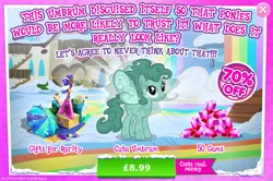 Size: 1961x1300 | Tagged: safe, derpibooru import, official, rabia, umbrum, advertisement, bush, costs real money, english, female, gameloft, gem, guitar, image, jpeg, mobile game, musical instrument, my little pony: magic princess, numbers, sale, solo, solo focus, spread wings, text, umbrella, wings