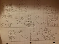 Size: 1024x768 | Tagged: safe, artist:captainlazloparadox, derpibooru import, pinkie pie, camp lazlo, chalkzone, crossover, image, jpeg, lazlo, lined paper, snap, traditional art, wander (wander over yonder), wander over yonder, wow! wow! wubbzy!, wubbzy