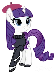 Size: 3072x4096 | Tagged: safe, artist:sjart117, derpibooru import, rarity, pony, unicorn, beatnik rarity, beret, clothes, female, hat, horn, image, mare, movie accurate, png, shoes, simple background, smiling, solo, sweater, transparent background, turtleneck