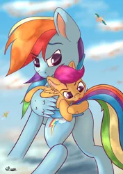 Size: 2480x3508 | Tagged: safe, artist:db, derpibooru import, rainbow dash, scootaloo, pegasus, pony, age difference, butt, cute, cutealoo, female, filly, filly on mare, foal, image, jpeg, lesbian, mare, nibbling, plot