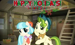 Size: 2064x1237 | Tagged: safe, anonymous artist, artist:itv-canterlot, artist:jhayarr23, derpibooru import, coco pommel, pistachio, earth pony, pony, 2022, christmas, cocachio, december, female, friendship, happy holidays, hearth's warming, holiday, image, male, mare, png, song reference, stallion, sweet acorn orchard, youtube link in the description