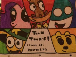 Size: 1024x768 | Tagged: safe, artist:captainlazloparadox, derpibooru import, pinkie pie, camp lazlo, chalkzone, crossover, image, jpeg, lazlo, snap, team toons, traditional art, wander (wander over yonder), wander over yonder, wow! wow! wubbzy!, wubbzy