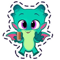 Size: 512x512 | Tagged: safe, derpibooru import, edit, sparky sparkeroni, dragon, baby, baby dragon, chocolate, chocolate milk, dragon wings, food, freckles, g5, holding, image, male, meme, milk, my little pony: mane merge, no nose, open mouth, open smile, png, reaching, simple background, smiling, solo, spread wings, sticker, transparent background, wings