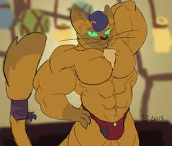 Size: 990x841 | Tagged: suggestive, artist:caseyljones, derpibooru import, capper dapperpaws, abyssinian, anthro, my little pony: the movie, crotch bulge, fetish, image, jpeg, male, muscle fetish, muscles, muscular male, smiling, solo, solo male