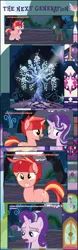 Size: 1483x4724 | Tagged: safe, artist:shootingstarsentry, derpibooru import, starlight glimmer, tree of harmony, oc, oc:nightshade (digimonlover101), oc:star curve, changepony, hybrid, pony, unicorn, comic:the next generation, image, interspecies offspring, offspring, parent:king sombra, parent:queen chrysalis, parent:starlight glimmer, parent:sunburst, parents:chrysombra, parents:starburst, png