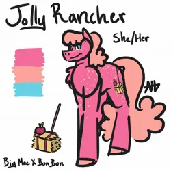 Size: 2048x2048 | Tagged: safe, artist:justdontfall, derpibooru import, oc, oc:jolly rancher, unofficial characters only, earth pony, pony, female, freckles, image, jpeg, mare, name, parent:big macintosh, parent:bon bon, parents:bonmac, simple background, smiling, solo, white background