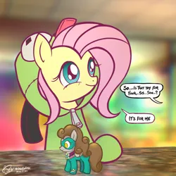 Size: 3000x3000 | Tagged: safe, artist:theratedrshimmer, derpibooru import, fluttershy, saddle rager, pegasus, pony, antonymph, clothes, cute, fluttgirshy, gir, hoodie, image, invader zim, png, power ponies, shyabetes, solo, toy