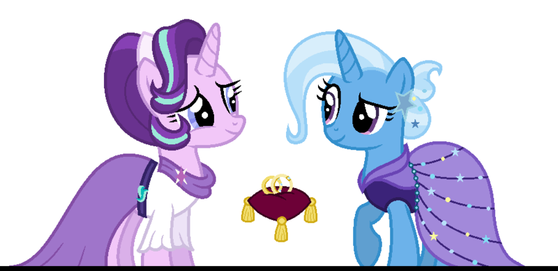 Size: 907x441 | Tagged: safe, artist:kitty838, derpibooru import, starlight glimmer, trixie, female, image, lesbian, png, shipping, startrix
