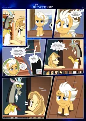 Size: 3259x4607 | Tagged: safe, artist:estories, derpibooru import, discord, oc, oc:alice goldenfeather, oc:fable, draconequus, pegasus, pony, comic:nevermore, :3, comic, image, onomatopoeia, open mouth, pegasus oc, png, sleeping, sound effects, speech bubble, we don't normally wear clothes, wings