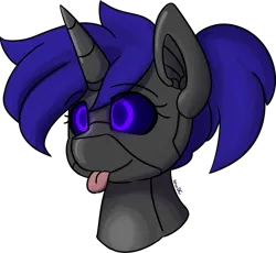Size: 735x677 | Tagged: safe, artist:spheedc, oc, unofficial characters only, pony, robot, robot pony, unicorn, :p, black sclera, blue eyes, bust, female, image, mare, png, portrait, signature, simple background, solo, tongue out, transparent background