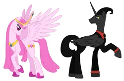 Size: 4996x3288 | Tagged: safe, artist:nathaniel718, derpibooru import, ponified, alicorn, pony, adventure time, business suit, cartoon network, clothes, crown, female, hoof shoes, image, jewelry, male, mare, necktie, nergal, nergal and princess bubblegum, png, princess bubblegum, regalia, stallion, suit, the grim adventures of billy and mandy