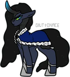 Size: 1441x1586 | Tagged: safe, artist:sexygoatgod, derpibooru import, oc, oc:eclipse terror, unofficial characters only, unicorn, adoptable, cape, clothes, horn, image, offspring, parent:king sombra, parent:princess luna, parents:lumbra, png, simple background, transparent background, unicorn oc