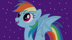 Size: 1920x1080 | Tagged: safe, artist:kazamacat, derpibooru import, rainbow dash, bat pony, pony, fanfic:the master mev, bat wings, fanfic art, fangs, image, looking up, night, night sky, png, sky, solo, stars, wings