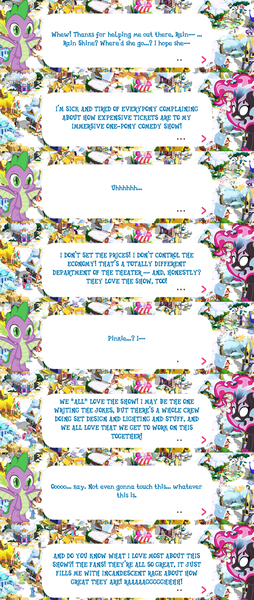 Size: 2048x4845 | Tagged: safe, derpibooru import, official, pinkie pie, spike, dragon, kirin, nirik, claws, dialogue, dialogue box, english, event, fangs, female, gameloft, gun, horn, image, implied rain shine, kirin pinkie, kirinified, male, mane of fire, mobile game, my little pony: magic princess, png, species swap, speech bubble, spread wings, text, weapon, winged spike, wings