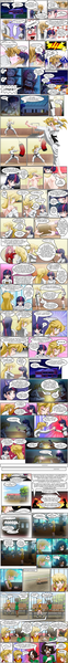 Size: 1600x15554 | Tagged: suggestive, artist:mauroz, derpibooru import, applejack, pinkie pie, twilight sparkle, winona, human, comic:la magia de la amistad, comic, humanized, image, nudity, partial nudity, png, spanish