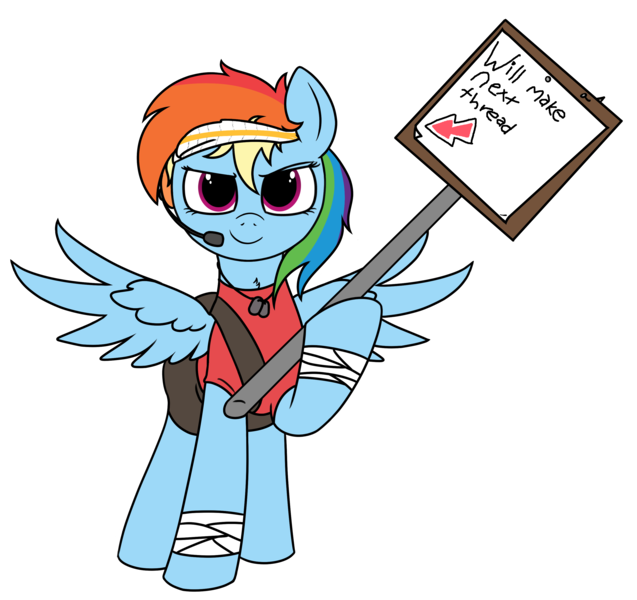 Size: 3035x2858 | Tagged: safe, derpibooru import, rainbow dash, /mlp/ tf2 general, bandage, conscientious objector, image, png, scout, sign