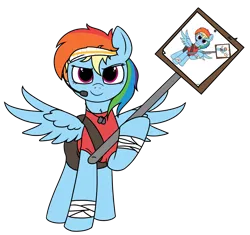 Size: 3035x2858 | Tagged: safe, derpibooru import, rainbow dash, /mlp/ tf2 general, bandage, conscientious objector, image, png, recursion, scout, sign