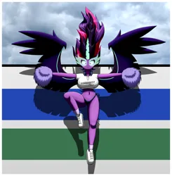 Size: 2005x2048 | Tagged: suggestive, artist:sonork91, twilight sparkle, equestria girls, cheerleader outfit, clothes, cloud, image, jpeg, magic horn, midnight sparkle, panties, pom pom, shoes, side-tie bikini, underwear, wings