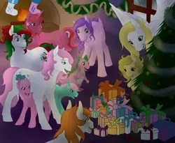 Size: 1024x838 | Tagged: safe, derpibooru import, spike (g1), oc, pony, christmas, holiday, image, png, pony oc, surprise (g1)