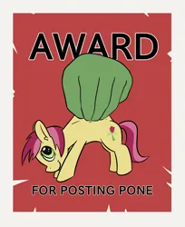 Size: 1580x1940 | Tagged: safe, artist:happy harvey, derpibooru import, roseluck, oc, oc:anon, ponified, earth pony, human, pony, award, disembodied hand, drawn on phone, drawthread, female, green eyes, hand, holding a pony, image, macro, mare, micro, png, poster, size difference, smiling