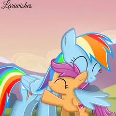 Size: 1300x1300 | Tagged: safe, artist:mlplary6, derpibooru import, rainbow dash, scootaloo, pegasus, pony, eyes closed, female, filly, foal, hug, image, mare, png, scootalove, sibling love, siblings, sisters, smiling, winghug, wings
