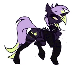 Size: 441x387 | Tagged: source needed, safe, artist:fenixdust, derpibooru import, oc, oc:lucky stars, unofficial characters only, pony, unicorn, choker, image, looking at you, png, raised hoof, simple background, solo, walking, white background