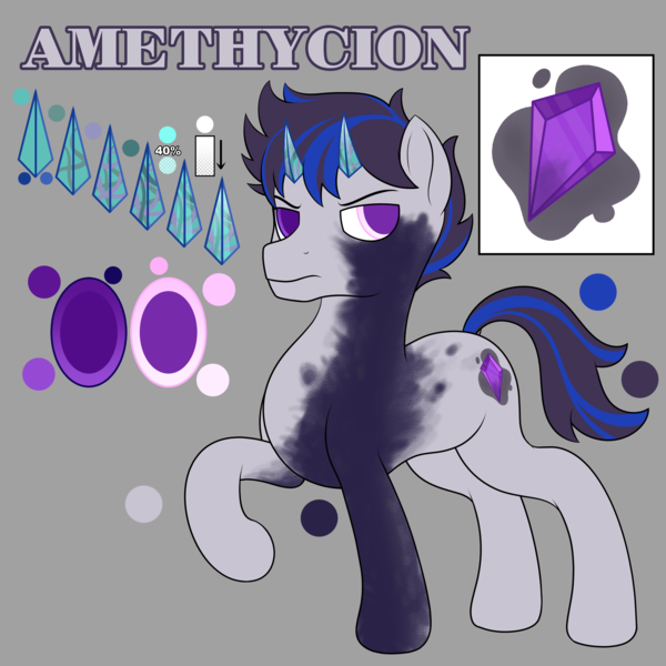 Size: 3000x3000 | Tagged: safe, artist:registereduser, derpibooru import, oc, oc:amethycion, unofficial characters only, original species, pony, cutie mark, horns, image, male, png, reference sheet, solo, solo male, stallion