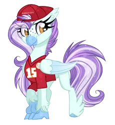 Size: 1986x2160 | Tagged: safe, artist:littleblackraencloud, derpibooru import, oc, oc:ocean breeze (savygriffs), hippogriff, american football, backwards ballcap, baseball cap, cap, clothes, hat, hippogriff oc, image, jersey, kansas city chiefs, nfl, png, slim, sports, sports outfit