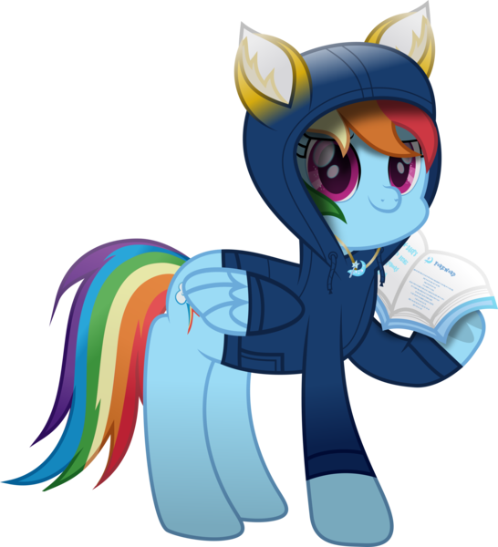 Size: 2562x2816 | Tagged: safe, artist:lincolnbrewsterfan, derpibooru import, rainbow dash, pegasus, derpibooru, derpibooru community collaboration, .svg available, 2023 community collab, administrator, book, clothes, confident, drawstrings, e621, ear fluff, element of derpibooru, equestria (font), folded wings, foreword, gemstones, guidebook, happy, holding, hood, hoodie, hoof heart, image, inkscape, jewelry, lifting, looking at you, magenta eyes, meta, moderator, motivation, motivational description, movie accurate, multicolored hair, multicolored mane, multicolored tail, necklace, no base, png, positive ponies, raised hoof, semi-ponified, simple background, smiling, smiling at you, standing, tail, text, transparent background, trixie's cutie mark, truth, underhoof, vector, wing sleeves, wings