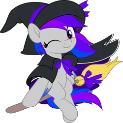 Size: 5005x5000 | Tagged: safe, artist:jhayarr23, derpibooru import, oc, oc:inkwell stylus, pony, cute, hat, image, one eye closed, png, simple background, smiling, transparent background, wink, witch costume, witch hat