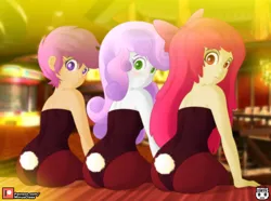 Size: 5100x3800 | Tagged: safe, artist:minusclass, derpibooru import, apple bloom, scootaloo, sweetie belle, human, equestria girls, absurd resolution, ass, bloom butt, bunny tail, butt, clothes, cutie mark crusaders, female, image, jpeg, leotard, looking at you, looking back, looking back at you, playboy bunny apple bloom, playboy bunny scootaloo, playboy bunny sweetie belle, scootabutt, sitting, smiling, smiling at you, sweetie butt, tail, trio, trio female