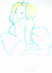 Size: 427x600 | Tagged: suggestive, artist:donavexx, derpibooru import, oc, oc:fizzy pop, ponified, unofficial characters only, anthro, earth pony, pony, breasts, casual nudity, featureless breasts, female, image, incense, index get, jpeg, lidded eyes, nudity, palindrome get, simple background, sitting, solo, solo female, white background