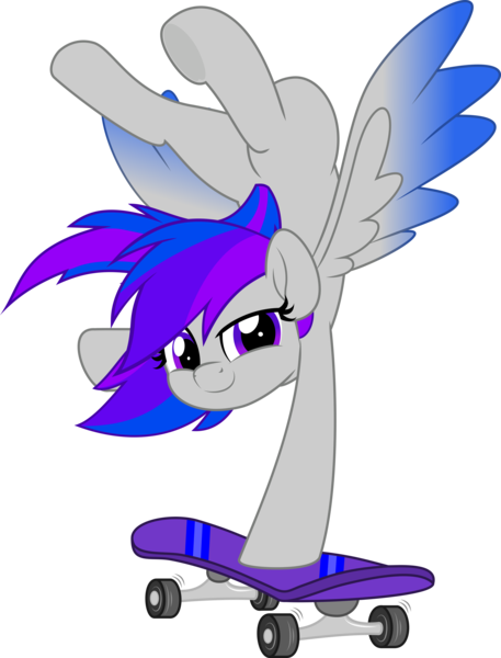 Size: 3806x5000 | Tagged: safe, artist:jhayarr23, derpibooru import, oc, oc:inkwell stylus, unofficial characters only, pegasus, pony, absurd resolution, colored wings, feral, gradient wings, handstand, image, looking at you, pegasus oc, png, show accurate, simple background, skateboard, smiling, smiling at you, solo, spread wings, transparent background, upside down, wings