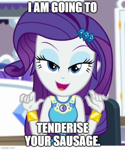Size: 500x602 | Tagged: safe, derpibooru import, rarity, human, camping must-haves, equestria girls, equestria girls series, spoiler:eqg series (season 2), bedroom eyes, caption, clothes, image, jpeg, meme, open mouth, open smile, smiling, text