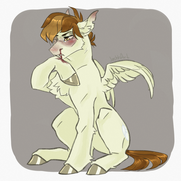 Size: 2000x2000 | Tagged: safe, artist:jeshh, derpibooru import, featherweight, pony, blood, image, nosebleed, older, png, solo