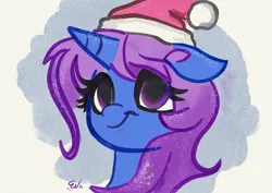 Size: 4677x3307 | Tagged: safe, artist:paintedskies, derpibooru import, oc, unofficial characters only, pony, bust, christmas, female, festive, hat, holiday, image, jpeg, mare, santa hat, snow, solo, traditional art, watercolor painting