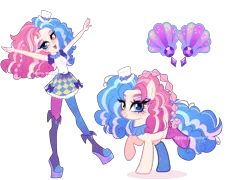 Size: 5507x3962 | Tagged: safe, artist:gihhbloonde, derpibooru import, oc, earth pony, human, pony, equestria girls, clothes, female, human ponidox, image, magical lesbian spawn, mare, offspring, parent:pinkie pie, parent:sapphire shores, png, self paradox, self ponidox, simple background, solo, transparent background