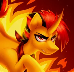 Size: 2260x2200 | Tagged: safe, artist:rtootb, derpibooru import, oc, unofficial characters only, pony, unicorn, accessories, angry, cool, fire, fireplace, hooves, image, looking at you, male, png, red eyes, red mane, running, running away, simple background, solo, stallion