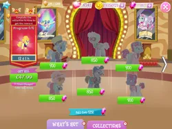 Size: 2048x1536 | Tagged: safe, derpibooru import, official, butterscotch sweets, country mile, jack pot, lemon chiffon, pacifica, unnamed character, unnamed pony, earth pony, pegasus, pony, unicorn, bowtie, camera, clothes, coin, collection, costs real money, english, facial hair, female, folded wings, gameloft, gem, glasses, group, hat, hood, horn, image, jewelry, male, mare, moustache, necklace, numbers, pants, png, shoes, siegfried and roy, stallion, text, timer, top hat, wings