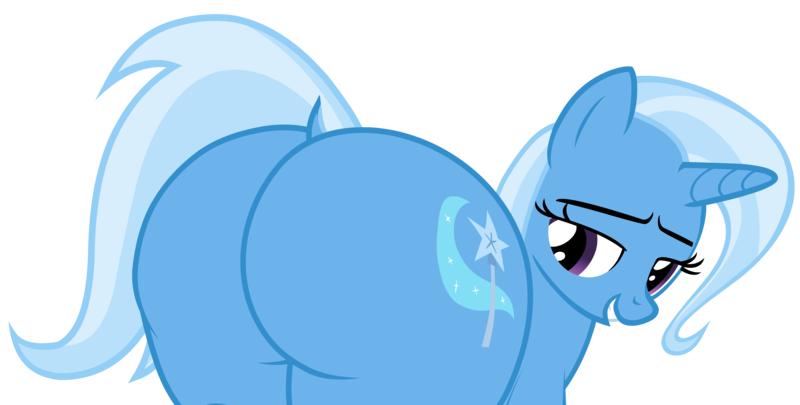 Size: 5744x2907 | Tagged: suggestive, artist:duskyzombie, derpibooru import, trixie, pony, unicorn, absurd resolution, butt, cute, dock, female, grin, image, large butt, looking back, mare, plot, plump, png, presenting, simple background, smiling, smirk, solo, tail, the ass was fat, the great and powerful ass, transparent background