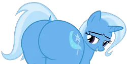 Size: 5744x2907 | Tagged: suggestive, artist:duskyzombie, derpibooru import, trixie, pony, unicorn, absurd resolution, butt, cute, dock, female, grin, image, large butt, looking back, mare, plot, plump, png, presenting, simple background, smiling, smirk, solo, tail, the ass was fat, the great and powerful ass, transparent background