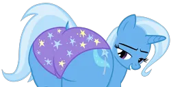 Size: 5744x2907 | Tagged: suggestive, alternate version, artist:duskyzombie, derpibooru import, trixie, pony, unicorn, absurd resolution, bedroom eyes, butt, clothes, cute, female, image, large butt, lidded eyes, looking back, mare, plot, plump, png, presenting, simple background, smiling, smirk, solo, the ass was fat, the great and powerful ass, transparent background, underwear