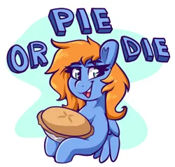 Size: 1239x1183 | Tagged: safe, artist:graphene, derpibooru import, oc, oc:quick trip, unofficial characters only, pegasus, pony, blaseball, female, food, image, mare, pie, png, slogan