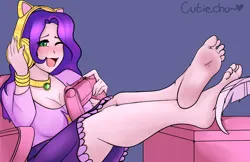 Size: 2300x1486 | Tagged: suggestive, alternate version, artist:tickly-giggles, derpibooru import, pipp petals, human, adorapipp, barefoot, bracelet, breasts, cat ears, chair, choker, clothes, commission, controller, cute, desk, feather, feet, female, fetish, foot fetish, g5, gamer pipp, gaming chair, gaming headset, headset, humanized, image, jewelry, laughing, office chair, one eye closed, open mouth, png, pony coloring, shirt, skirt, soles, solo, solo female, tickle torture, tickling, ych result