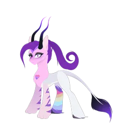 Size: 3584x3602 | Tagged: safe, artist:arina-gremyako, derpibooru import, oc, oc:doodles, unofficial characters only, draconequus, derpibooru community collaboration, 2023, 2023 community collab, bisexual pride flag, draconequus oc, eyeshadow, female, high res, horns, image, looking at you, makeup, markings, png, pride, pride flag, shrunken pupils, simple background, smiling, smiling at you, solo, transgender, transparent background, unshorn fetlocks