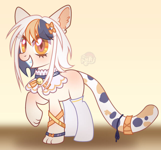 Size: 1280x1194 | Tagged: safe, artist:emperor-anri, derpibooru import, oc, unofficial characters only, cat, cat pony, original species, choker, ear fluff, grin, image, jpeg, smiling, solo