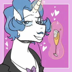 Size: 295x295 | Tagged: safe, artist:dsstoner, derpibooru import, fancypants, pony, unicorn, aggie.io, alcohol, blushing, bow, champagne, clothes, drinking, female, glass, glow, glowing horn, heart, horn, image, looking at you, lowres, magic, magic aura, male, mare, monocle, png, simple background, smiling, stallion, telekinesis, wine, wine glass
