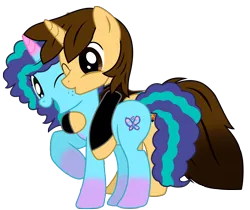 Size: 10251x8621 | Tagged: safe, artist:ejlightning007arts, derpibooru import, oc, oc:ej, alicorn, pony, unicorn, g5, my little pony: make your mark, canon x oc, clothes, coat markings, cute, ejbetes, ejmisty, fake cutie mark, female, freckles, hug, image, jacket, kiss on the cheek, kissing, male, mare, misty brightdawn, mistybetes, open mouth, png, shipping, simple background, socks (coat marking), stallion, straight, transparent background, vector