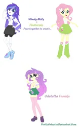 Size: 772x1240 | Tagged: safe, artist:prettycelestia, derpibooru import, fluttershy, oc, oc:windy mils, equestria girls, clothes, equestria girls-ified, eyeshadow, fusion, gradient mane, hairclip, image, long socks, makeup, mary janes, png, school uniform, shoes